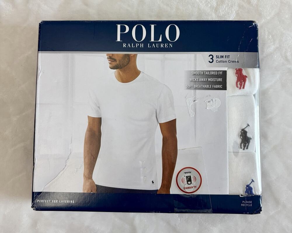 New Polo Ralph Lauren Men's Size Xs White Slim Fit Crew-Neck 3 Pack T-Shirts